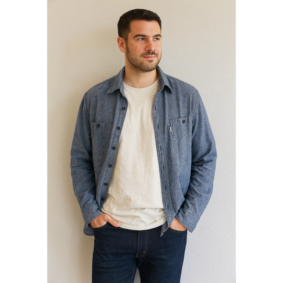 NWT Sonoma Supersoft Flannel Shirt Men's XL Blue Chambray Cozy Fall Staple Y2K - Picture 1 of 9